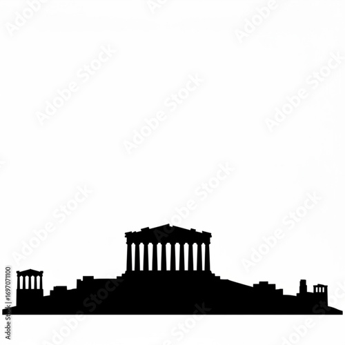 Silhouette of the acropolis of athens with the parthenon and other ancient greek buildings in black created with generative ai