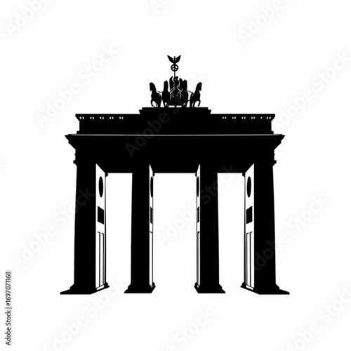 Silhouette of brandenburg gate with quadriga statue in berlin germany against a white background view created with generative ai