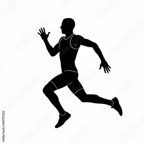 Silhouette of a male athlete sprinting in a race with arms raised and legs extended in full motion stride created with generative ai