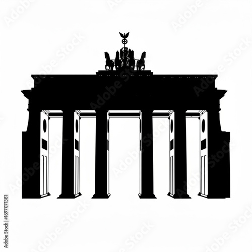 Silhouette of brandenburg gate with quadriga statue in black against a white background showcasing architecture created with generative ai