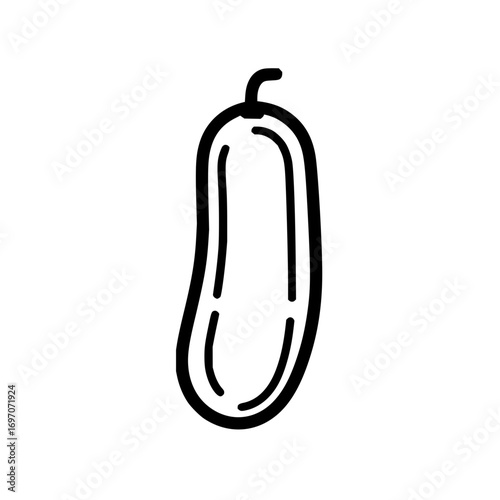 Outline drawing of a fresh cucumber vegetable illustration for culinary and healthy eating designs and artwork