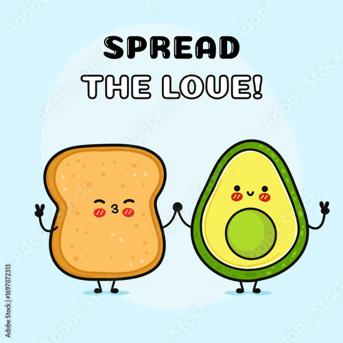 Cute avocado and toast characters spreading love