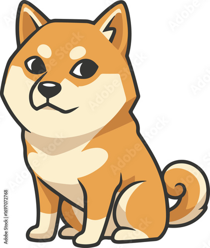 Cute Shiba Inu dog sitting, cartoon style vector illustration, isolated on white background.