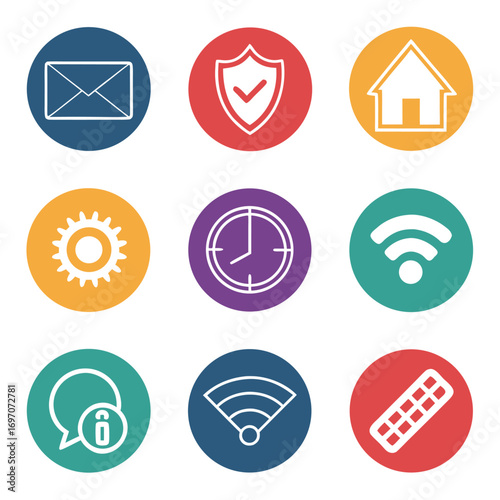 Collection of colorful circular icons for digital services
