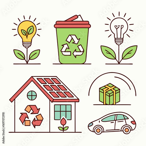 Collection of green living icons with recycling and ecofriendly symbols