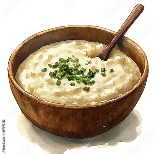 Rice Pudding, watercolor illustration vector, isolated on a white background.