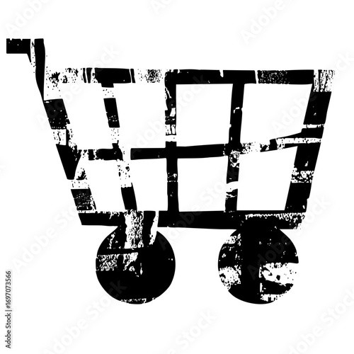 Vector Black shopping cart with distressed texture.