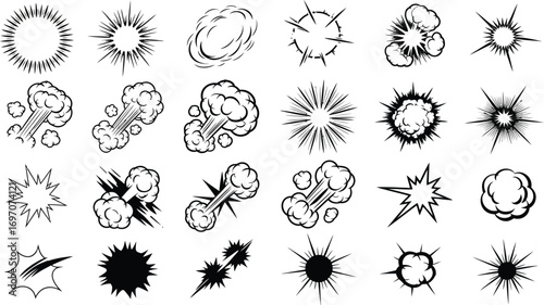 Dynamic collection of comic book style explosion and impact effects