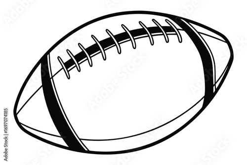 Outline illustration of an American football with black laces and stripes on a white background sport