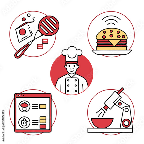 Modern food technology and chef icons