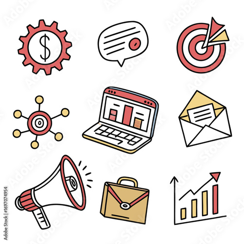 Doodle style icons for business, finance, and marketing