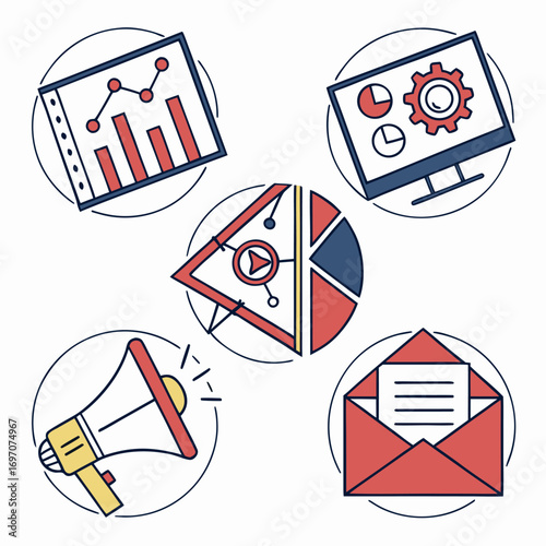 Business analytics and marketing strategy icons