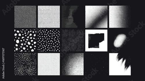 Collection of abstract monochrome textures and graphic elements
