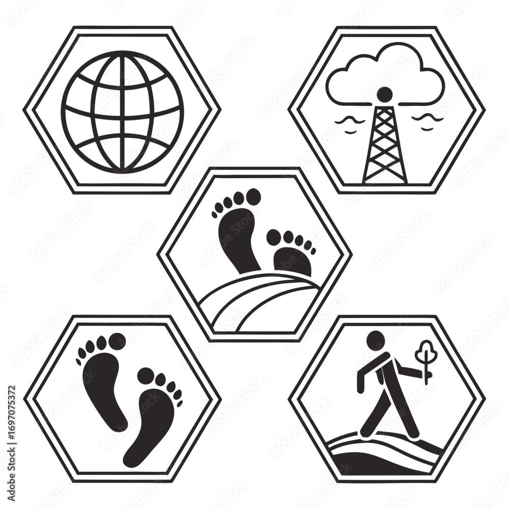 Obraz premium Collection of hexagonal icons related to environmental and ecological concepts