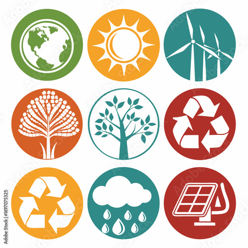 Set of ecofriendly icons for renewable energy and sustainability