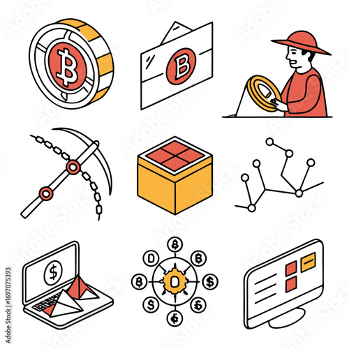 Isometric cryptocurrency and finance icons