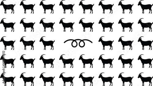 Repetitive pattern of goat silhouettes with a central decorative flourish
