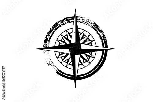 Vector Distressed nautical compass rose with bold lines.