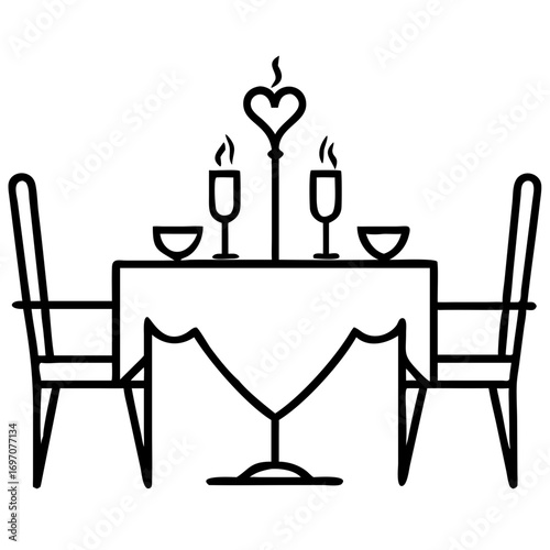 Romantic dinner table setup with candles and heart-shaped decoration
