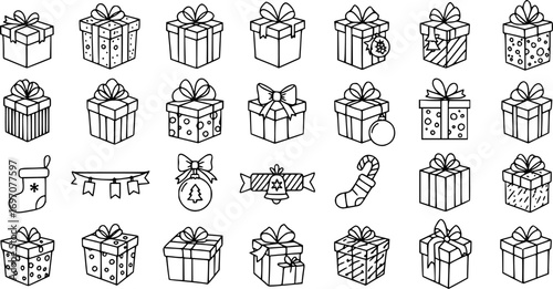 set of gift, box, present, surprise, christmas gift icon outline silhouette
