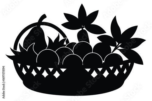 basket of fruits silhouette vector art design
