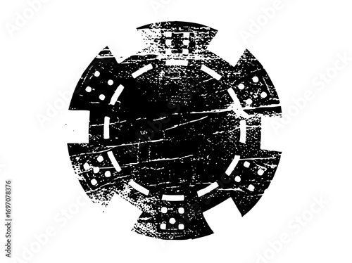 Vector Distressed black casino chip with dotted details.