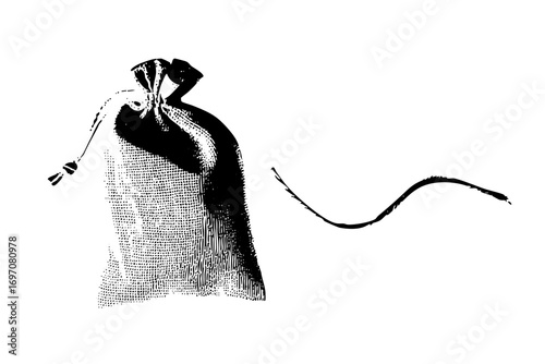 Vector Vintage drawstring pouch with trailing ribbon.