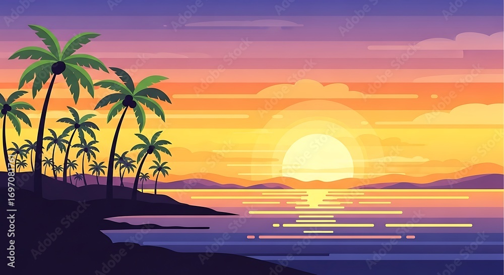 Naklejka premium Tropical Sunset Landscape.