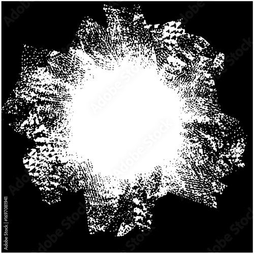 Vector Abstract burst with textured edges radiates from a central void.