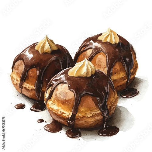 watercolor of Profiteroles, vector, isolated on a white background.