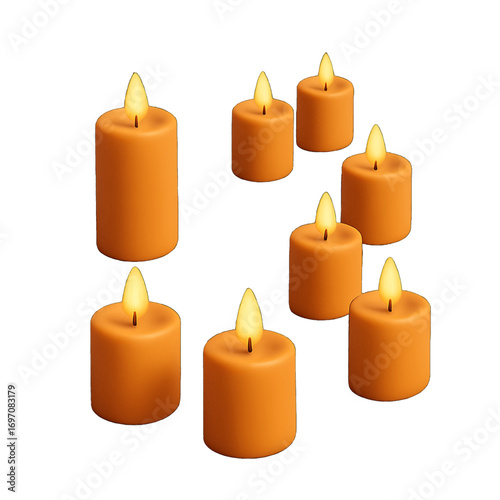 Small orange candles path 3D plastic icon with flickering flames