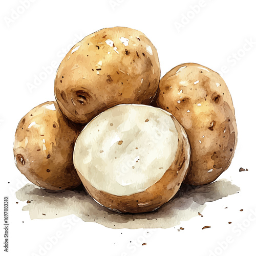 Potato, watercolor clipart vector, isolated on a white background.