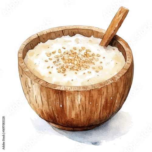 Porridge, watercolor painting vector, isolated on a white background.
