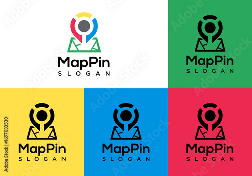 vector map logo icon with pin and magnifying glass symbol