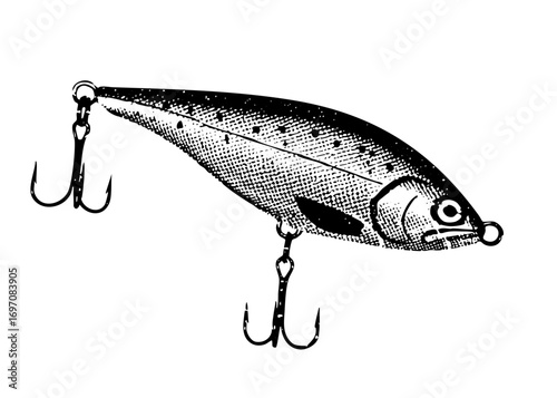 Vector Detailed of a fishing lure with treble hooks.