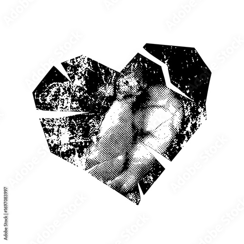 Vector Fragmented heart with halftone texture