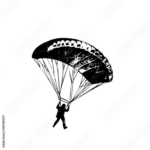 Vector Silhouette of a parachutist descending with a detailed canopy.