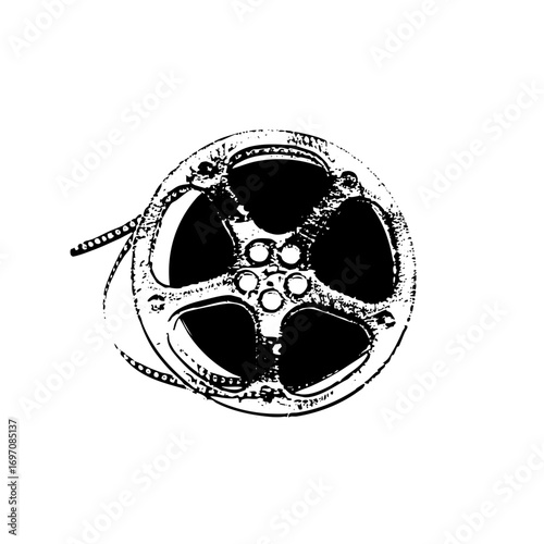 Vector Detailed film reel with central hub and sprocket holes.