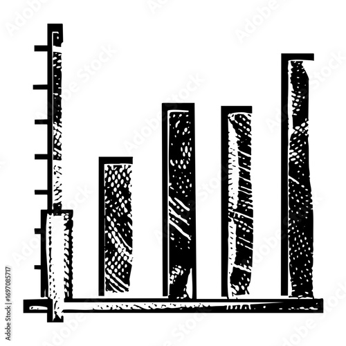 Vector Abstract bar graph with textured columns and a scaled axis.