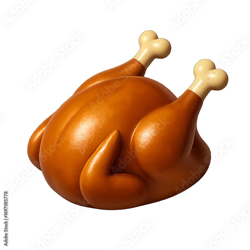Roasted whole turkey 3D plastic icon with golden brown finish and glossy texture