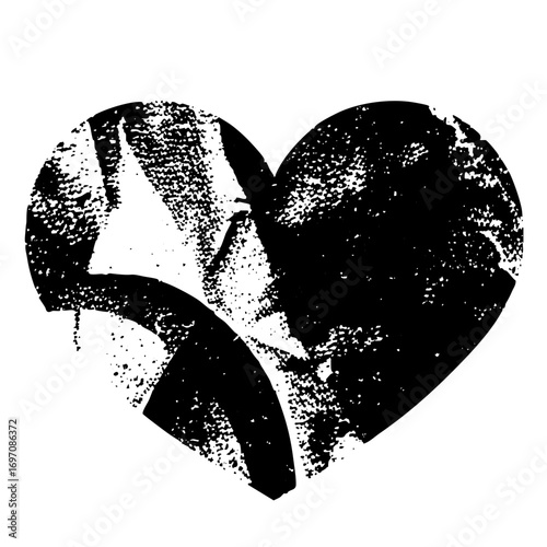 Vector Broken heart with a silhouette of a grieving woman.
