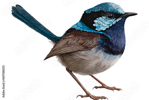 blue wren bird, full body, transparent background
