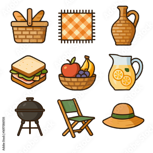 Jug lemonade icon hat fruit essential icons vector bowl blanket grill picnic