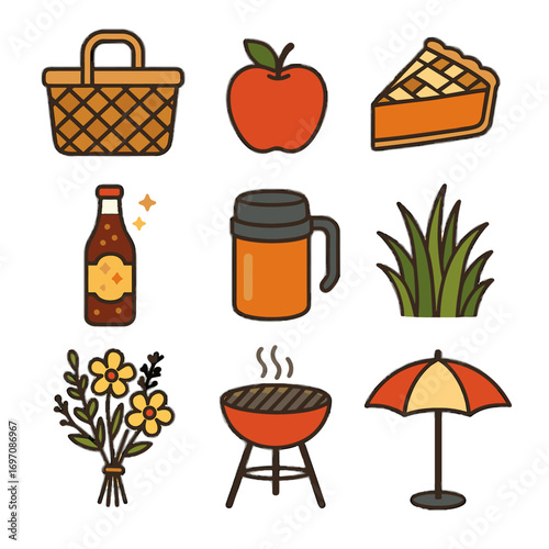 Grill apple icon icons picnic vector umbrella clump slice bbq essentials thermos