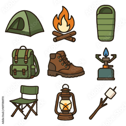 Dome icon boots camping tent stick icons marshmallow vector campfire essentials sleeping