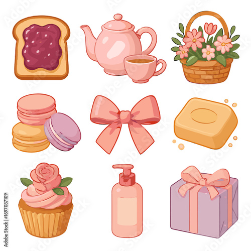 Vector luxury jam tea s set bottle sweet icon gift mother day