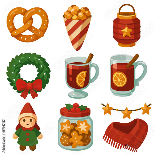 Wine mulled paper handmade vector icon market icons festive holiday star popcorn