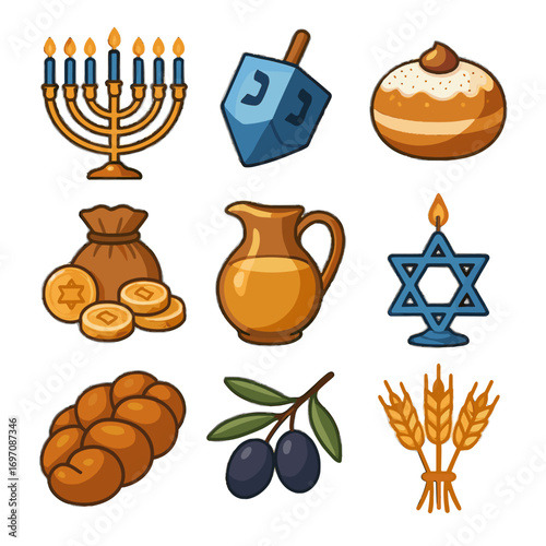 Spinning golden coin oil hanukkah challah icon david vector icons olive dreidel