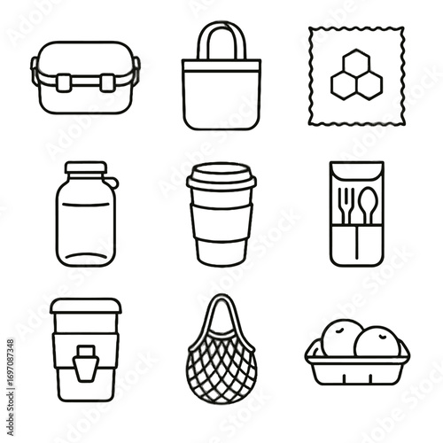 Eco icon refill net packaging vector cotton icons pouch coffee container tray