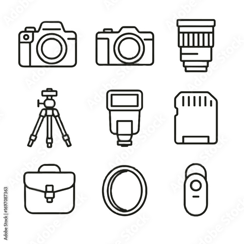 Vector gear tripod photography icon card icons dslr filter memory external remote